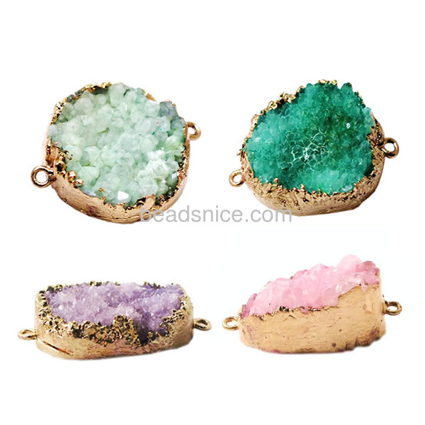 Druzy connector wholesale in real 14k gold plated brass
