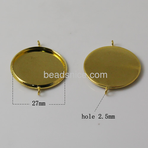 Round connector base settings cabochon blanks tray wholesale fashion jewelry findings brass hand rack plating lead-safe DIY