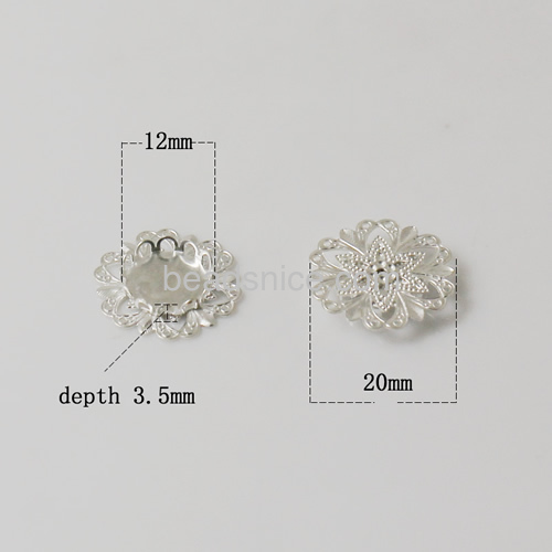 Flower bezel cup cameo blanks base round cabochon tray lace edge wholesale jewelry findings brass hand rack plating DIY