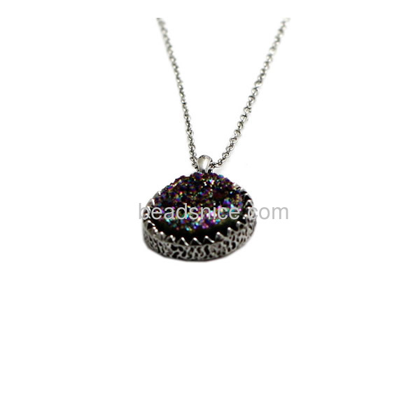 wholesale druzy quartz pendant necklace with zinc alloy real gold color plated
