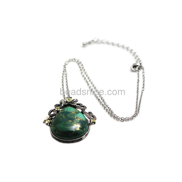 Malachite pendant necklace new product with real Rhodium plated unique jewelry wholesale