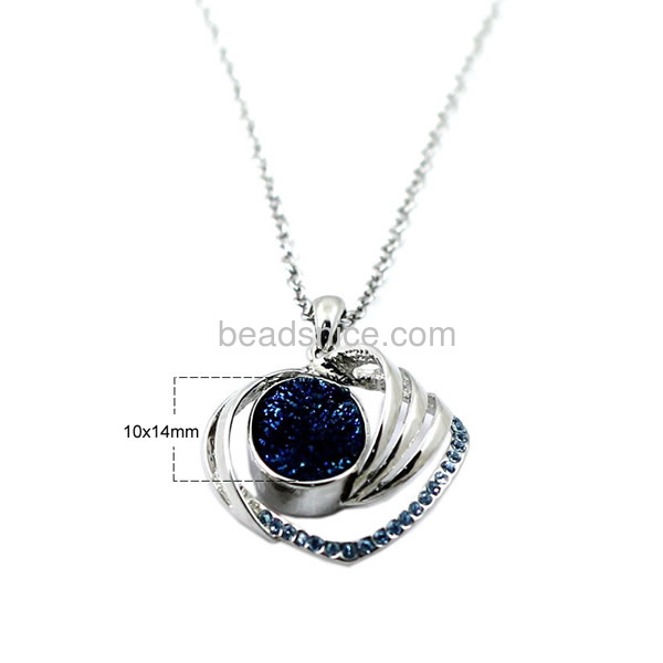 wholesale blue druzy geodes pendant nacklace with zinc alloy real gold color plated brass chains