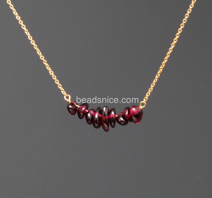 Handmade natural garnet necklace collarbone original stone particles gold plated necklace  brass color not