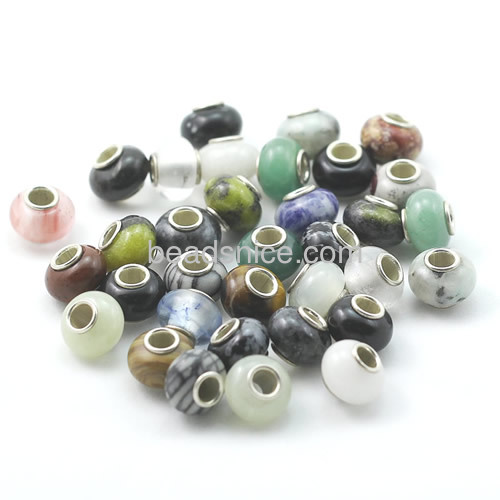 Mix gemstones European style beads 925 Sterling silver core