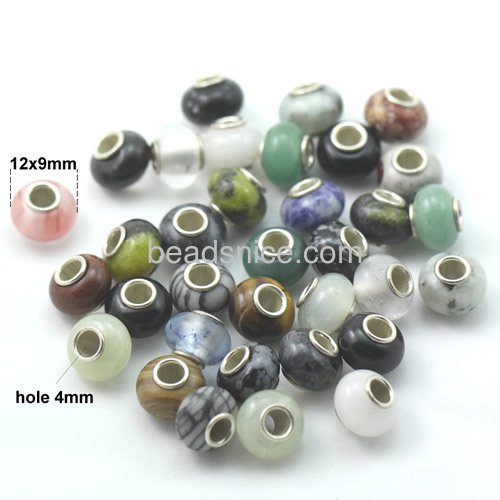 Mix gemstones European style beads 925 Sterling silver core