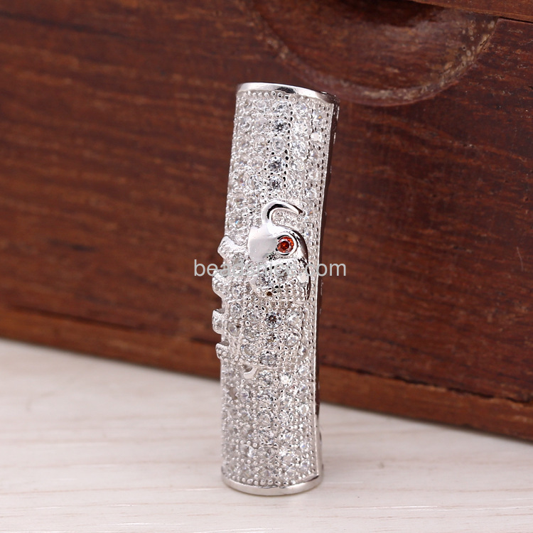 Micro Pave rhinestone Elephant Tube Jewelry findings  925 sterling silver diy wholesale accessories elephant