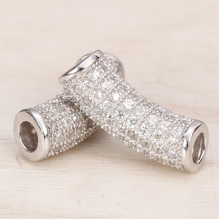 Micro pave rhinestone Tube Jewelry findings  925 sterling silver diy wholesale accessories curved-shaped