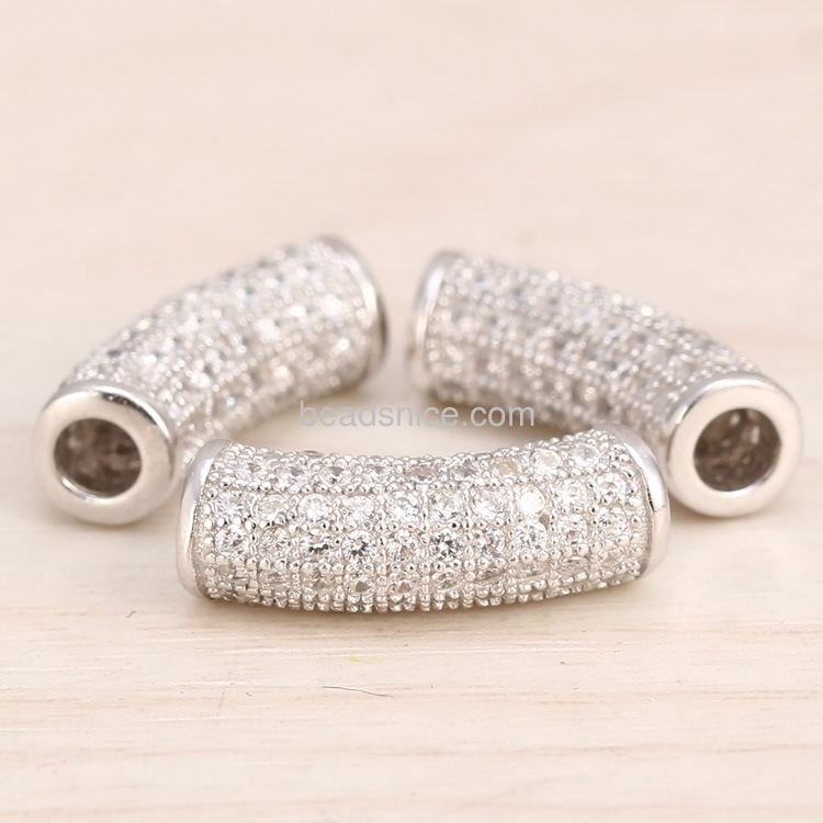 Micro pave rhinestone Tube Jewelry findings  925 sterling silver diy wholesale accessories curved-shaped