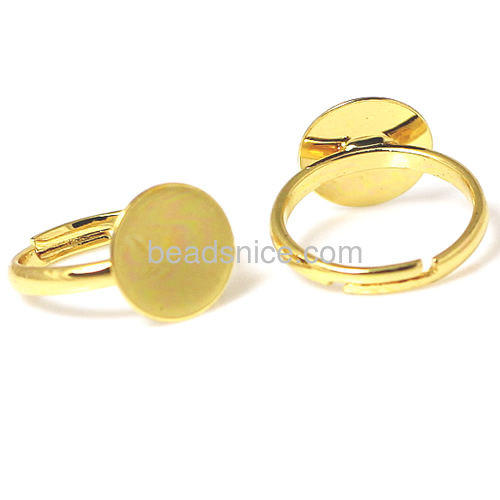 Engagement ring setting adjustable rings with round pad jewelry finding brass ,size: 4,round real gold plated 1 microns thick 16