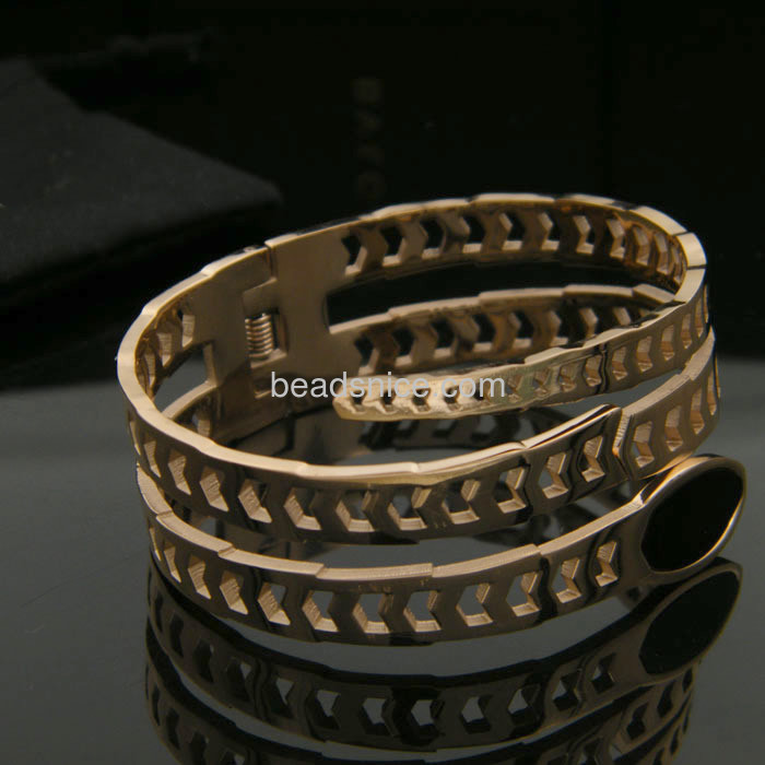 Multi-turn serpentine bracelet rose gold unique titanium steel bracelet with inlaid black onyx