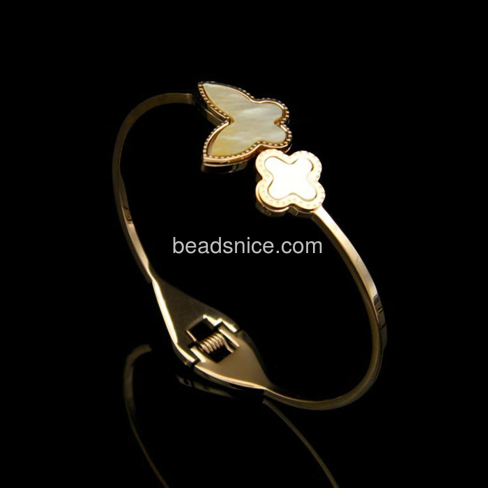 Titanium steel bracelet wholesale Korean version of Clover butterfly shell agate bracelet rose gold bracelet wholesale