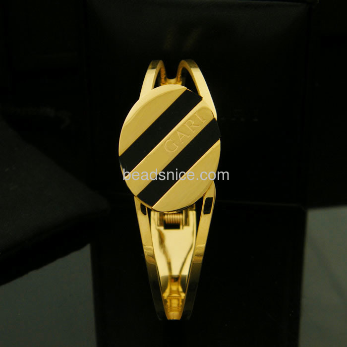 oval black onyx inlay gold treasure titanium steel bracelet