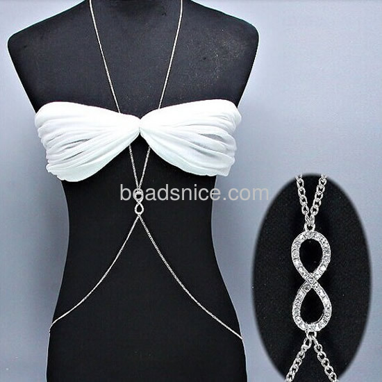 gold body chain necklace with infinity pendant unique rhinestone body chain jewelry wholeale