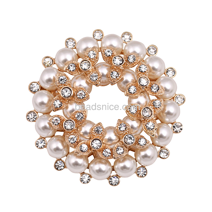 Pearl rhinestone brooch pins beautiful women wedding bouquet flower  wholesale jewelry findings zinc alloy gifts