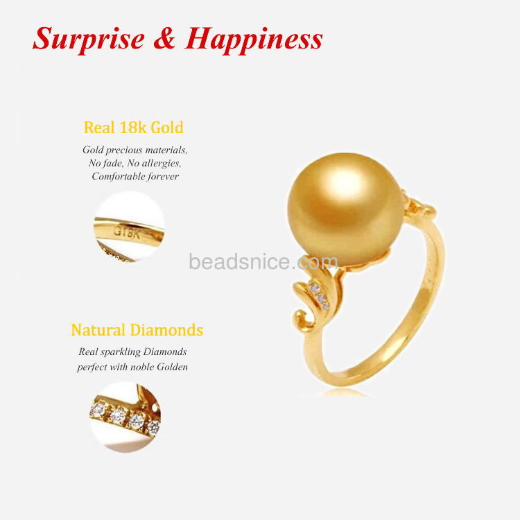 Gold rings Adjustable without Stones semi mount Diamond pearl ring Blanks base settings Real 18k gold Wholesale Jewelry find