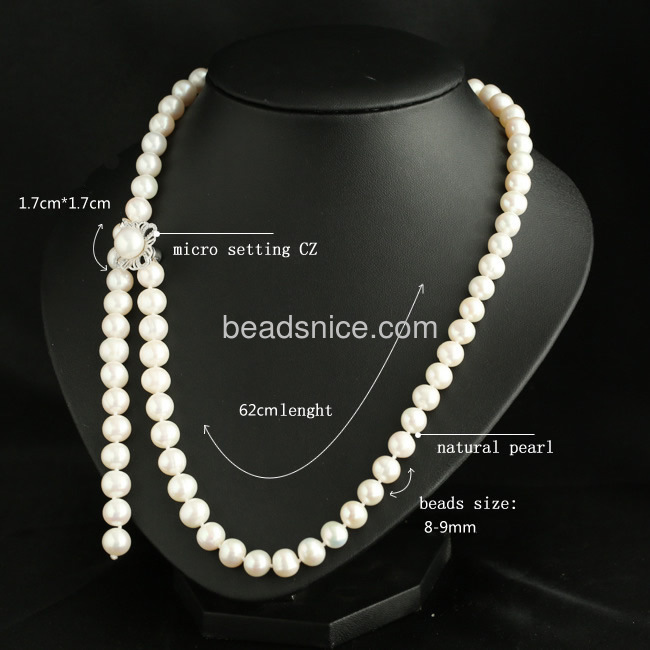 Statement necklace for women luxury long pearl necklace with 925 silver pendant