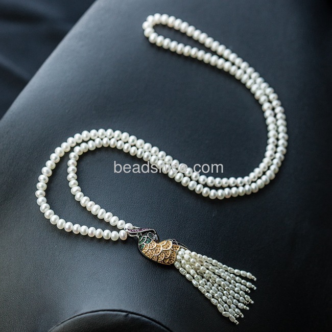 Pearl owl necklace beautiful design tassel long silver necklace for her