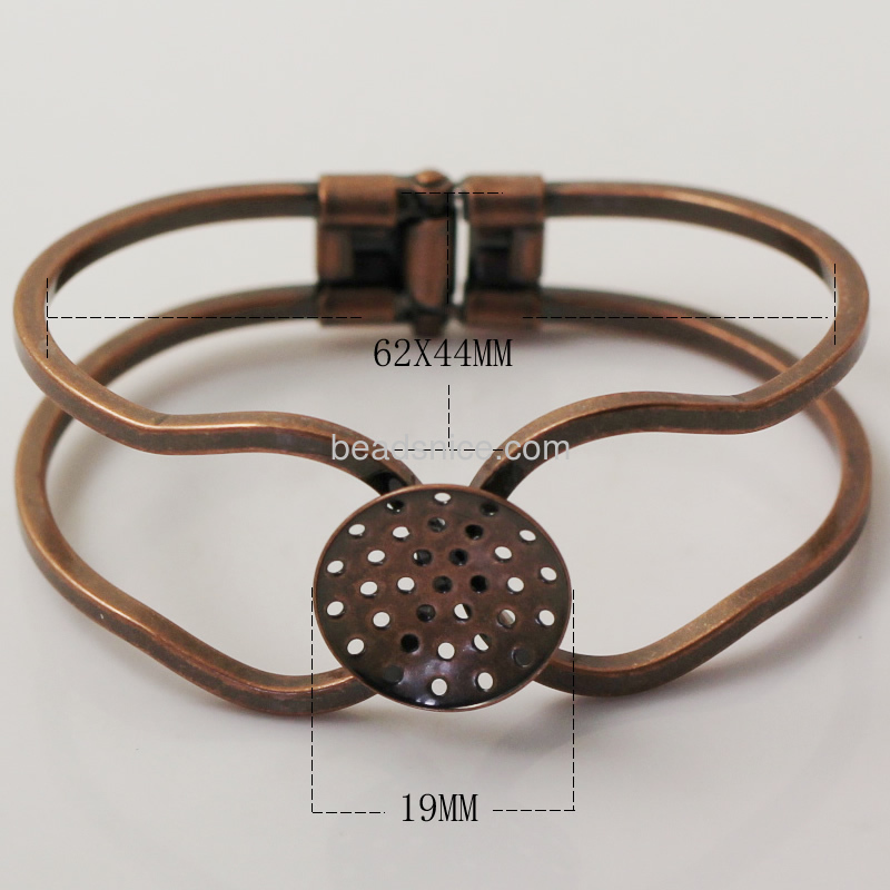 Jewelry brass bracelet,67x54mm,inside diameter:62x44mm,base diameter:19mm,nickel free,lead safe,