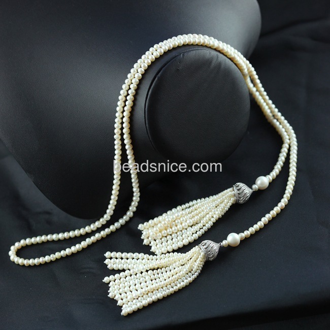 925 Sterling Silver Jewelry long Pearl Necklace Zircon Micro Double Tassel Statement Necklace