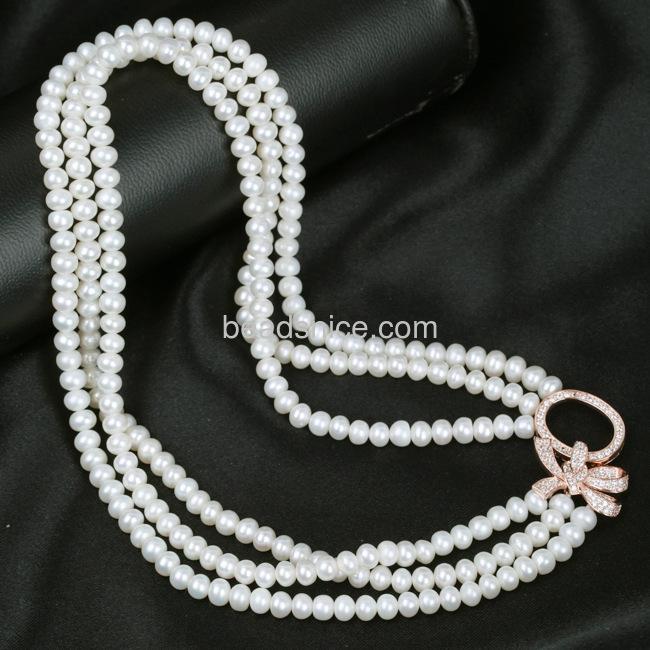 Multi strand pearl necklace with 925 Silver Micro Pave CZ necklace pendant