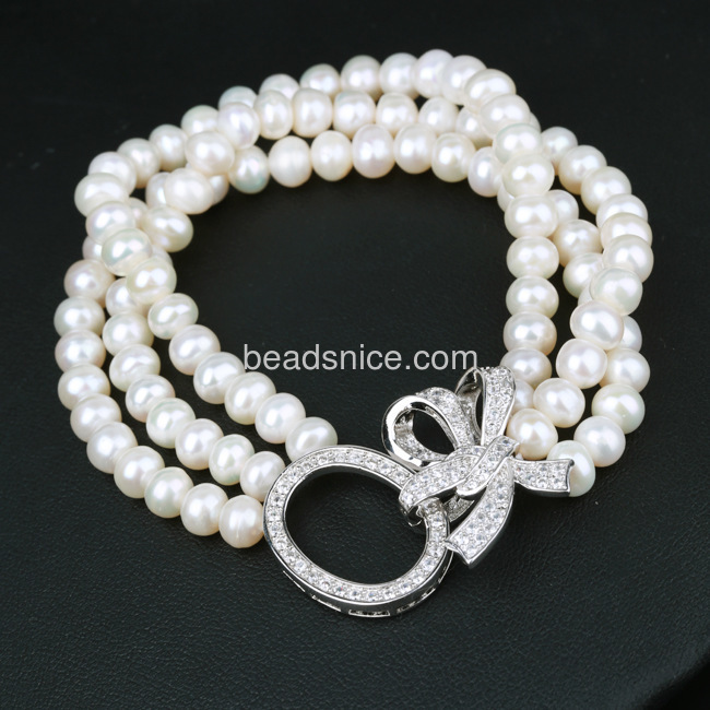 Multi strand pearl bracelets pulseiras with 925 Silver Micro Pave CZ pendant
