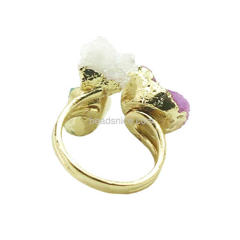 Wholesale druzy rings with colorful natural druzy stones Real 14K gold plated