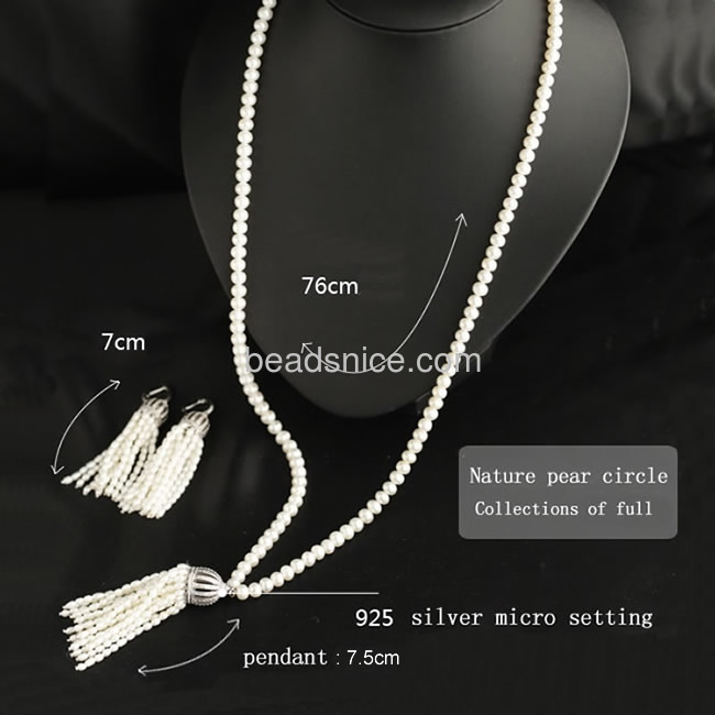 Freshwater long pearl statement necklace clip earrings jewelry sets wholesale 925 silver women necklace gift