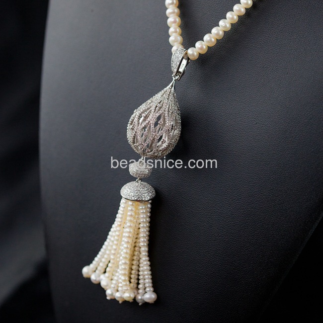Natural pearl neclklace 925 silver micro pave pendant necklace