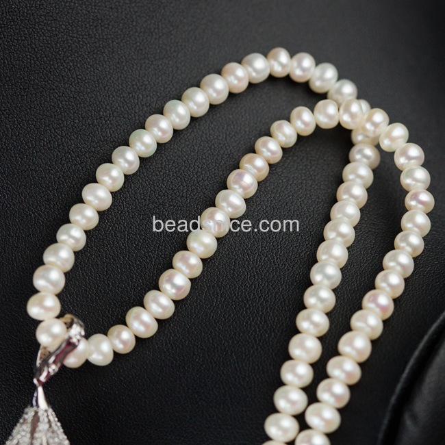 Natural pearl neclklace 925 silver micro pave pendant necklace