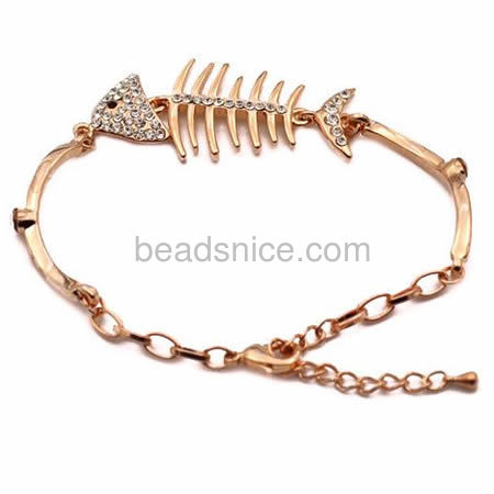 Fashion bracelet jewelry beautiful fish bones bracelet bangle inlay artificial zircon wholesale vogue jewelry findings zinc allo