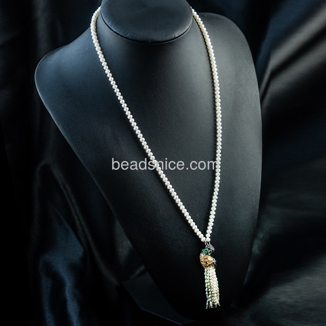 Pearl owl necklace beautiful design tassel long silver necklace for her