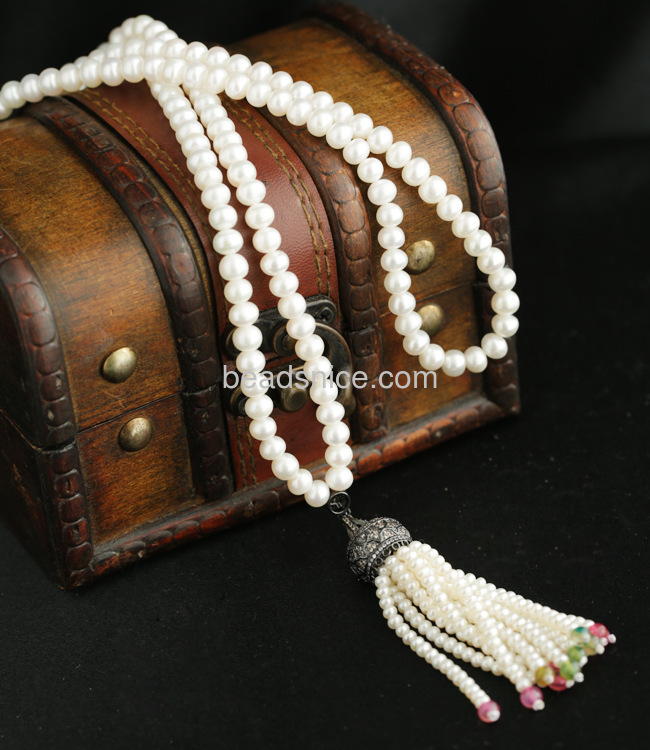 Natural pearl tassels temperament models with 925 sterling silver micro mosaic jewelry wholesale long necklace earrings set
