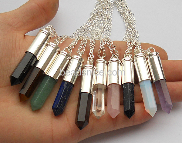 Point long bullet pendant necklaces sterling silver plated wholesale jewelry findings mixed stone for you choice