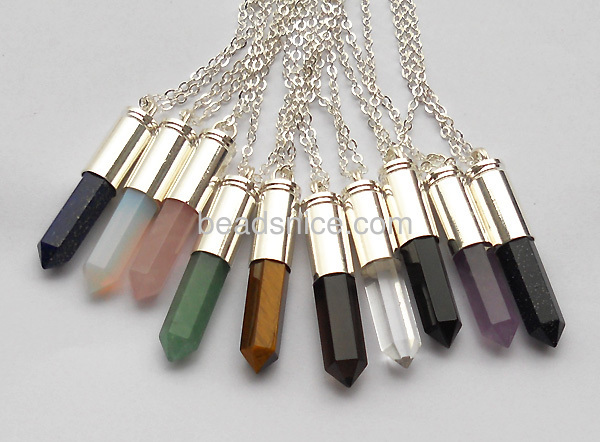Point long bullet pendant necklaces sterling silver plated wholesale jewelry findings mixed stone for you choice