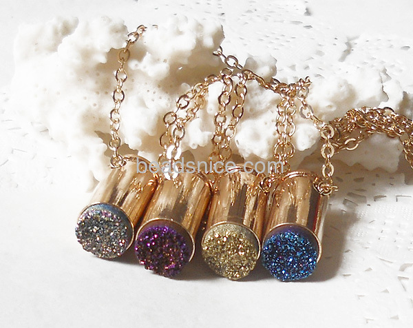 Charm druse stone pendant necklace mixed purple blue rainbow round cap gold bullet necklace wholesale jewelry findings Titanium