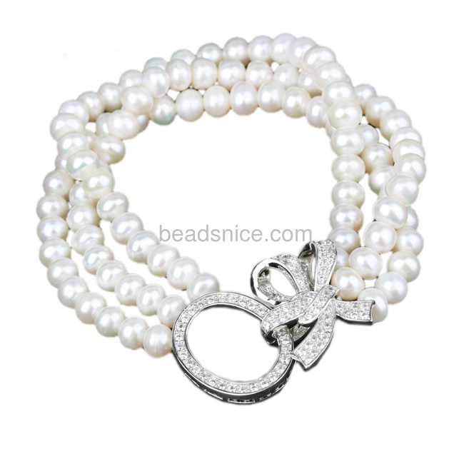 Multi strand pearl bracelets pulseiras with 925 Silver Micro Pave CZ pendant