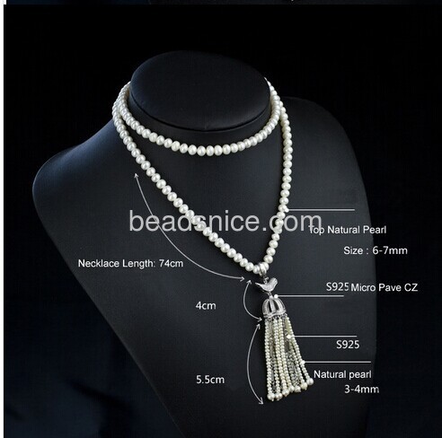 925 Silver Micro Pave CZ lookout bird tassel necklace