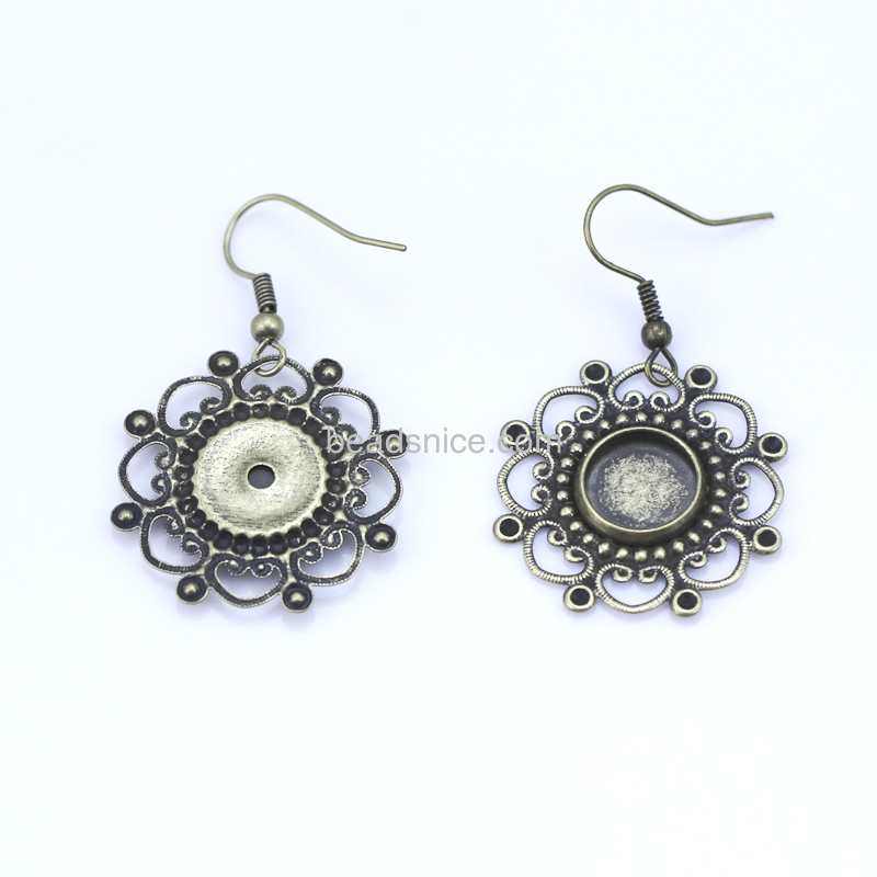 Earring pendant trays , brass,Lever Back Earring with cabochon setting,