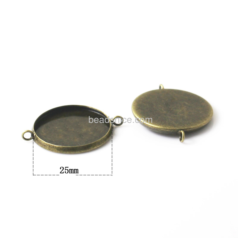Base Connectors  Bezel Settings Findings with 2 Loops ,brass,round,rack plating,lead-safe,nickel-free,