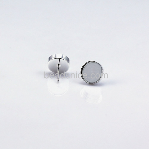 Ear rings,Earring Mountings,round, cabochon setting, without earnut & with steel pin, more plated colors for choice
