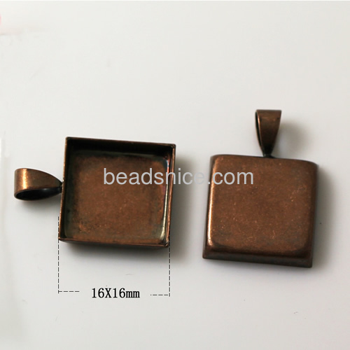 Jewelry Pendant Blank,Pendant Settings,Brass,fits 16x16mm Square,copper or gun metal plating etc, lead-safe,nickel-free,