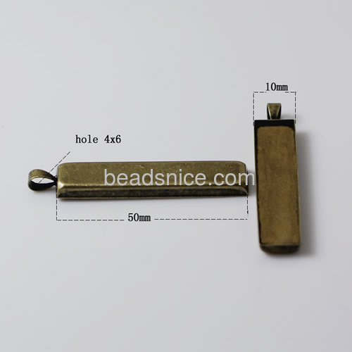 Jewelry pendant blank,pendant settings,brass,fits 50x10mm rectangle,hole:approx 4x6mm,copper or gun metal plating etc, lead-saf,