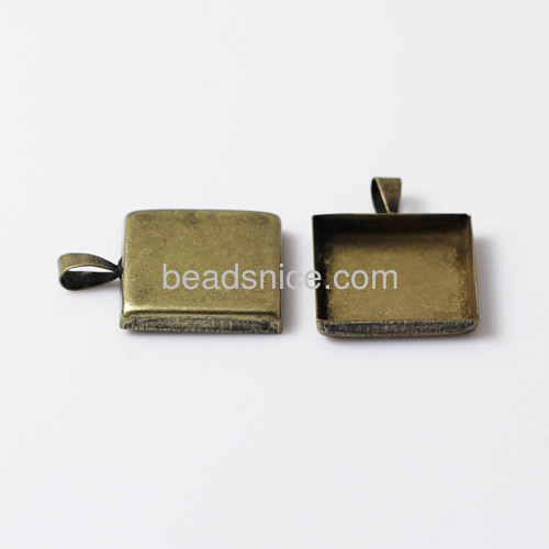 Brass cabochon pendant setting,base pendant,pendant blanks,fits 20x20mm square,nickel free,lead safe,Hand rack plating,