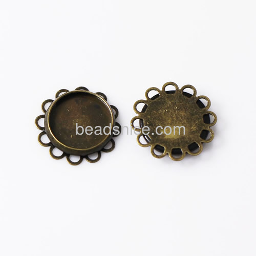 Bezel cup, brass, round, rack plating, lead-safe, nickel-free, flower,