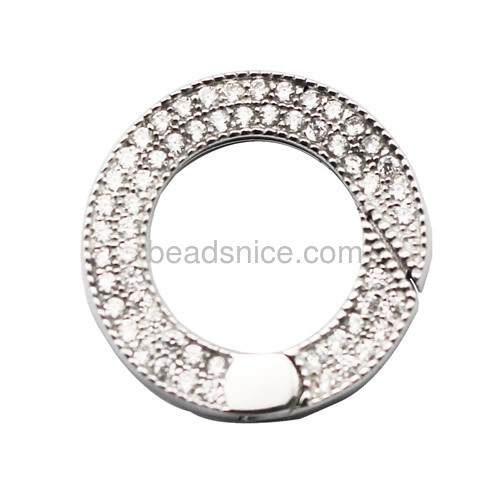 Spring ring 925 sterling silver crystal micro pave clasp donut-shaped for women necklace making