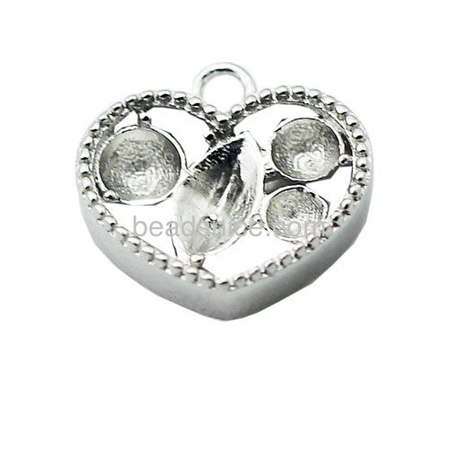 Pendant base 925 sterling silver heart-shape cabochon setting for jewelry making