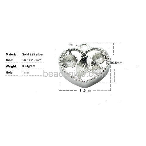 Pendant base 925 sterling silver heart-shape cabochon setting for jewelry making
