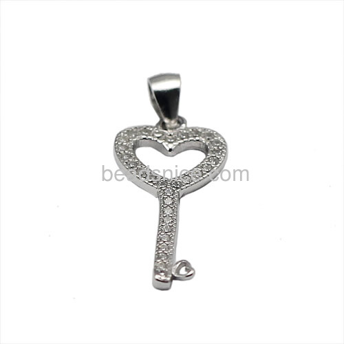 Pendant micro pave 925 sterling silver heart-shaped key-shaped pendant for necklace making
