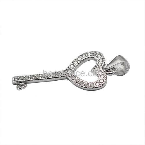 Pendant micro pave 925 sterling silver heart-shaped key-shaped pendant for necklace making