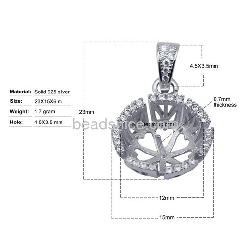 925 sterling silver pendant base wholesale setting pendant